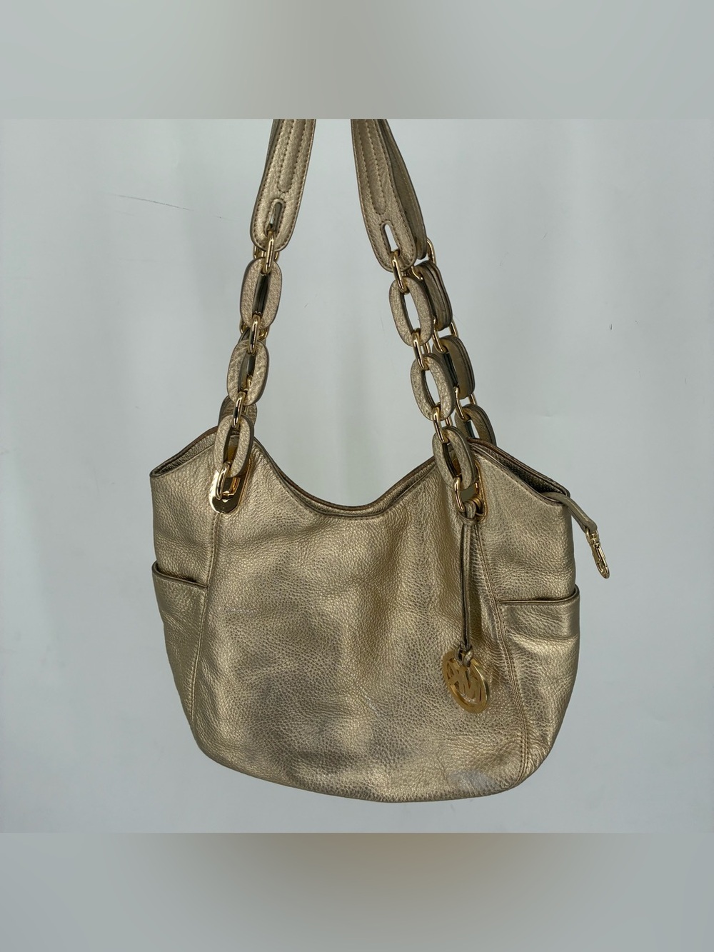 Michael Kors Austin Gold Metallic Leather Large Satchel Bag Purse